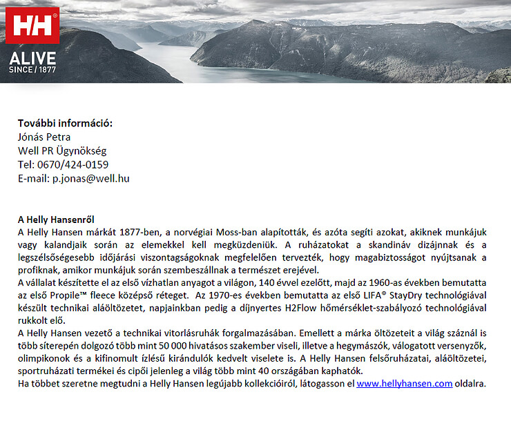 Helly Hansen Sajtóközlemény
