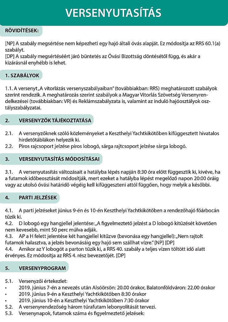 Versenyutasítás - Pünkösdi Regatta
